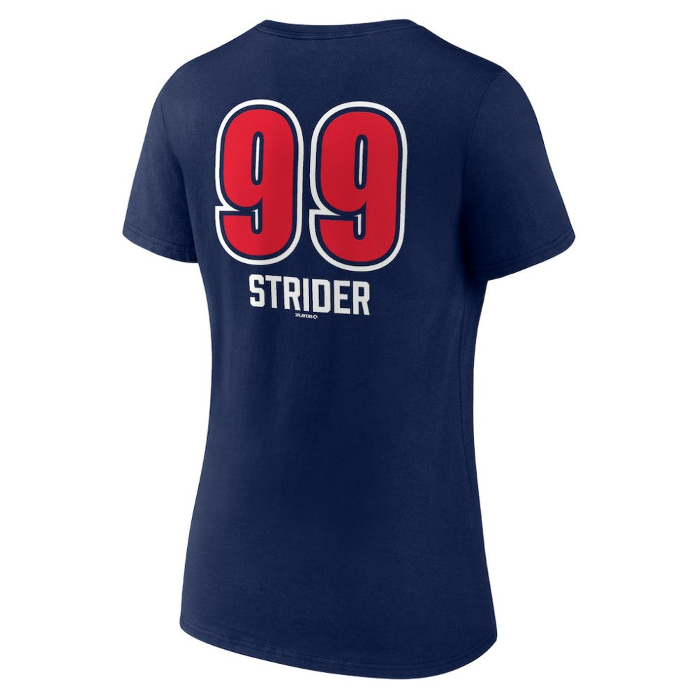 Navy Spencer Strider Atlanta Braves Women's Fastball Player Name & Number V-Neck T-Shirt