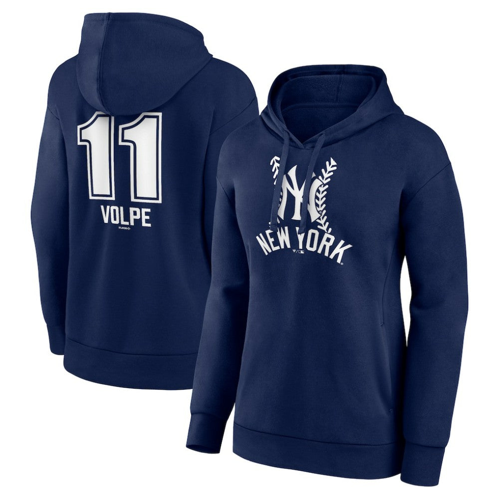 Navy Anthony Volpe New York Yankees Women's Fastball Player Name & Number Pullover Hoodie