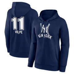 Navy Anthony Volpe New York Yankees Women's Fastball Player Name & Number Pullover Hoodie