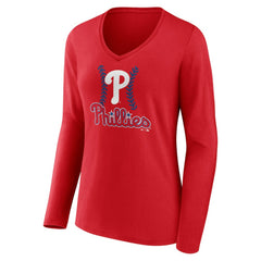 Red J.T. Realmuto Philadelphia Phillies Women's Fastball Player Name & Number Long Sleeve V-Neck T-Shirt