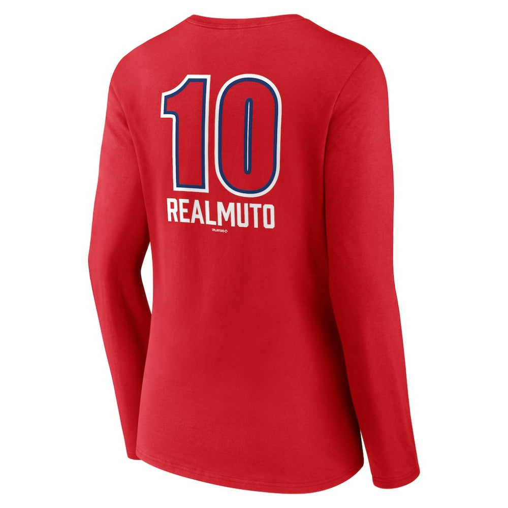 Red J.T. Realmuto Philadelphia Phillies Women's Fastball Player Name & Number Long Sleeve V-Neck T-Shirt