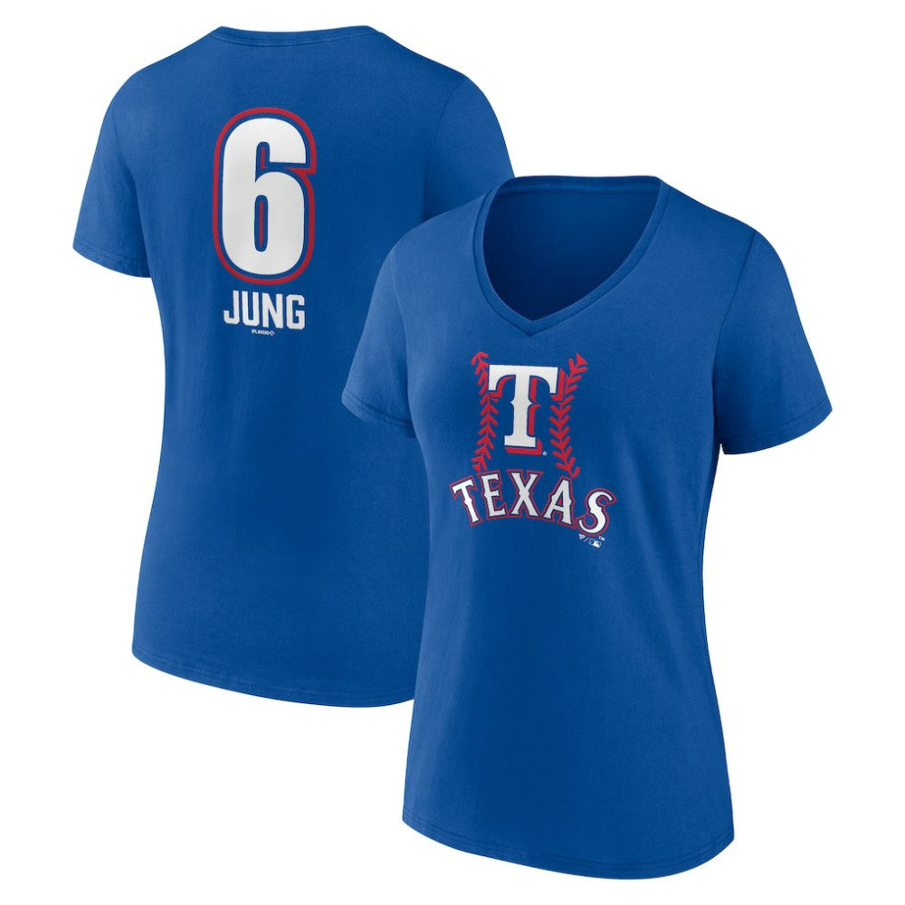 Royal Josh Jung Texas Rangers Women's Fastball Player Name & Number V-Neck T-Shirt