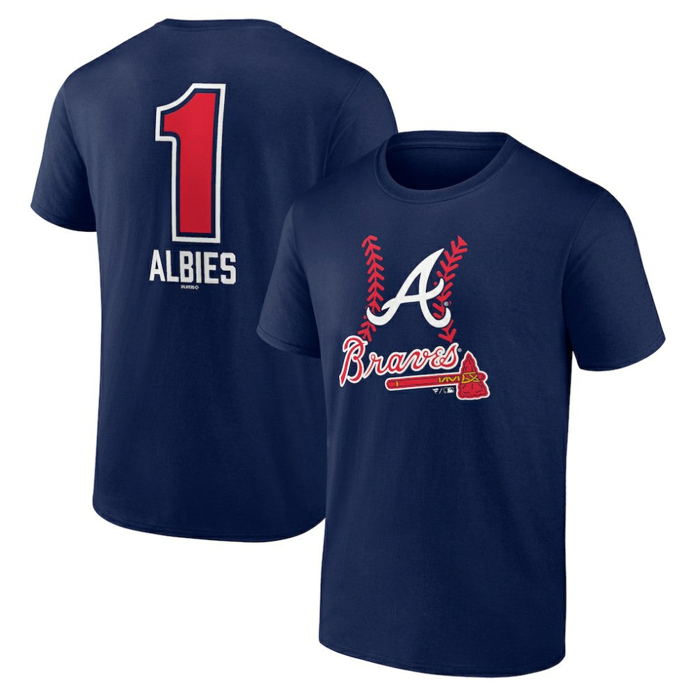 Navy Ozzie Albies Atlanta Braves Fastball Player Name & Number T-Shirt