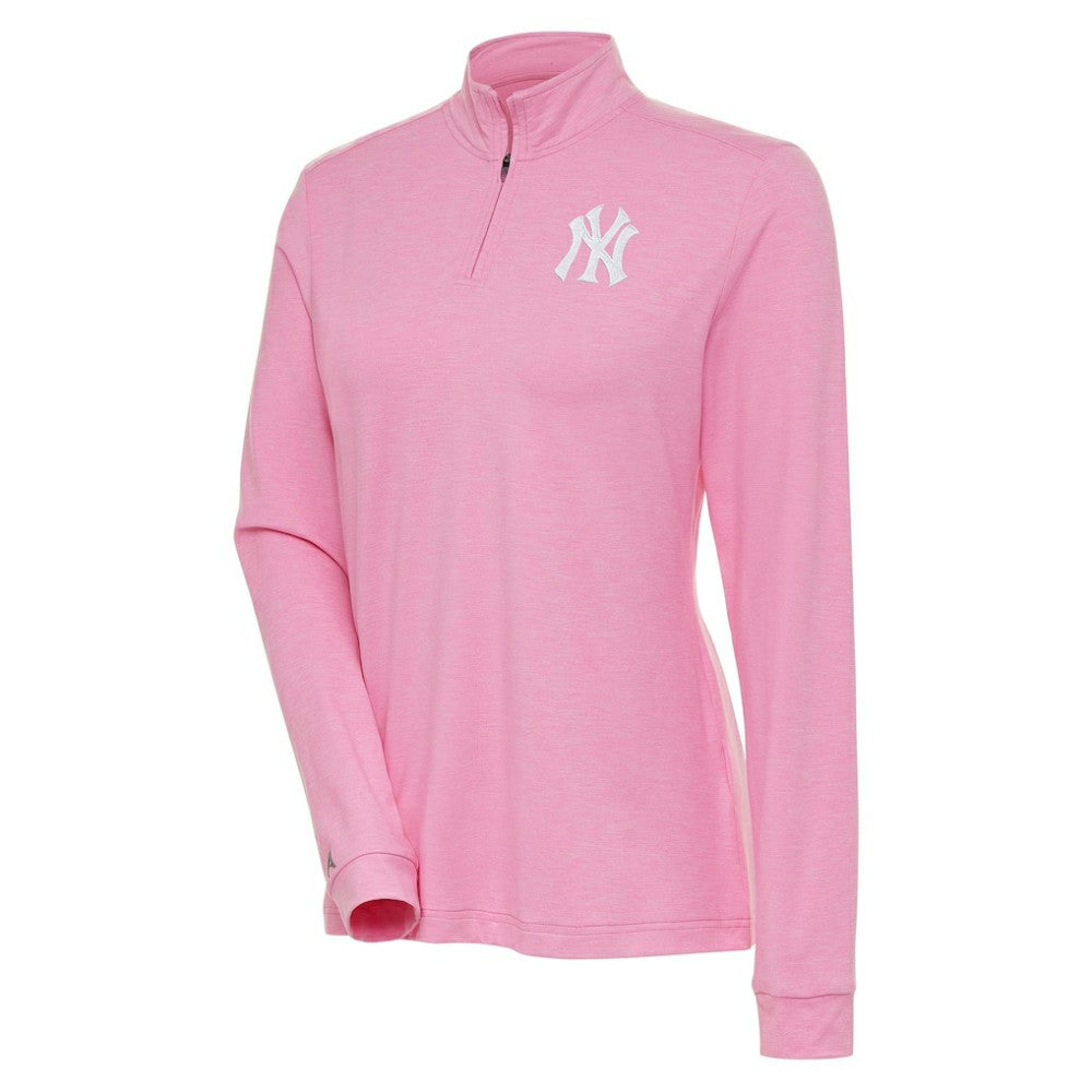 Pink New York Yankees Antigua Women's Mentor Quarter-Zip Pullover Top