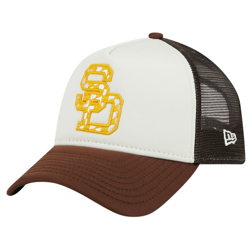 White/Brown San Diego Padres New Era Checkered Flag A-Frame Trucker 9FORTY Adjustable Hat