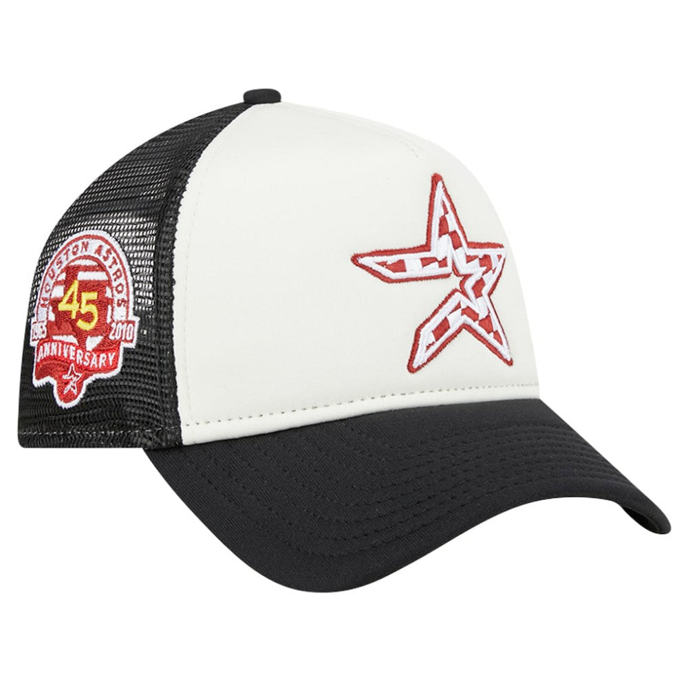 White/Black Houston Astros New Era Checkered Flag A-Frame Trucker 9FORTY Adjustable Hat