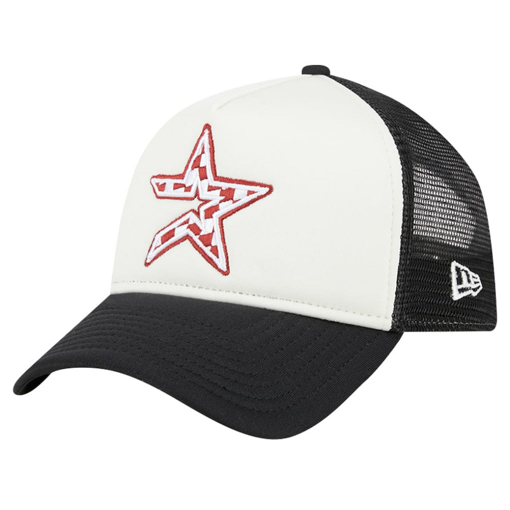 White/Black Houston Astros New Era Checkered Flag A-Frame Trucker 9FORTY Adjustable Hat