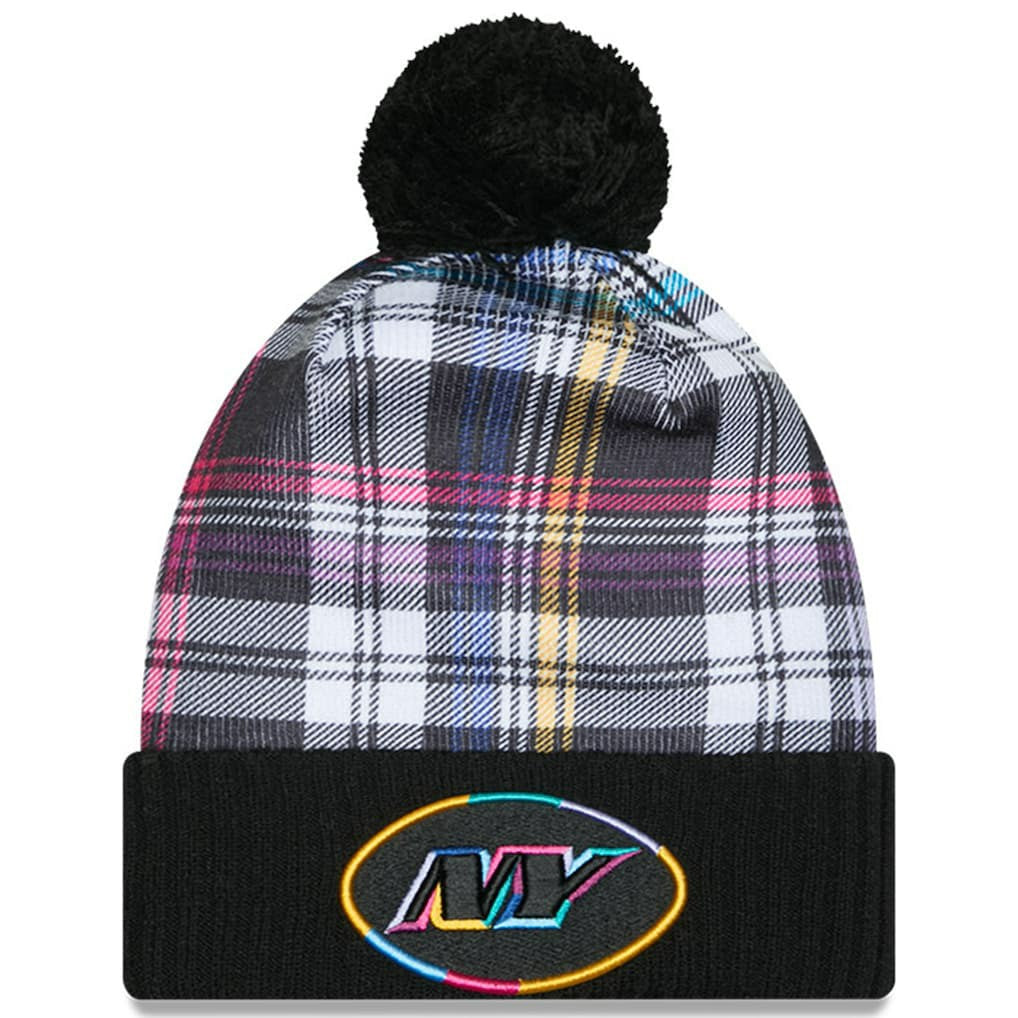 Youth 2024 NFL Crucial Catch Plaid Cuffed Pom Knit Hat - New York Jets Hats
