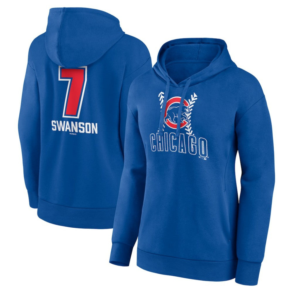Royal Dansby Swanson Chicago Cubs Women's Fastball Player Name & Number Pullover Hoodie