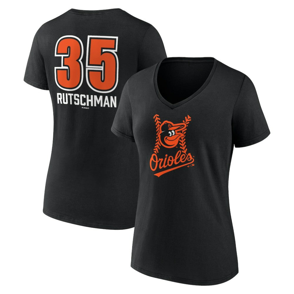 Black Adley Rutschman Baltimore Orioles Women's Fastball Player Name & Number V-Neck T-Shirt