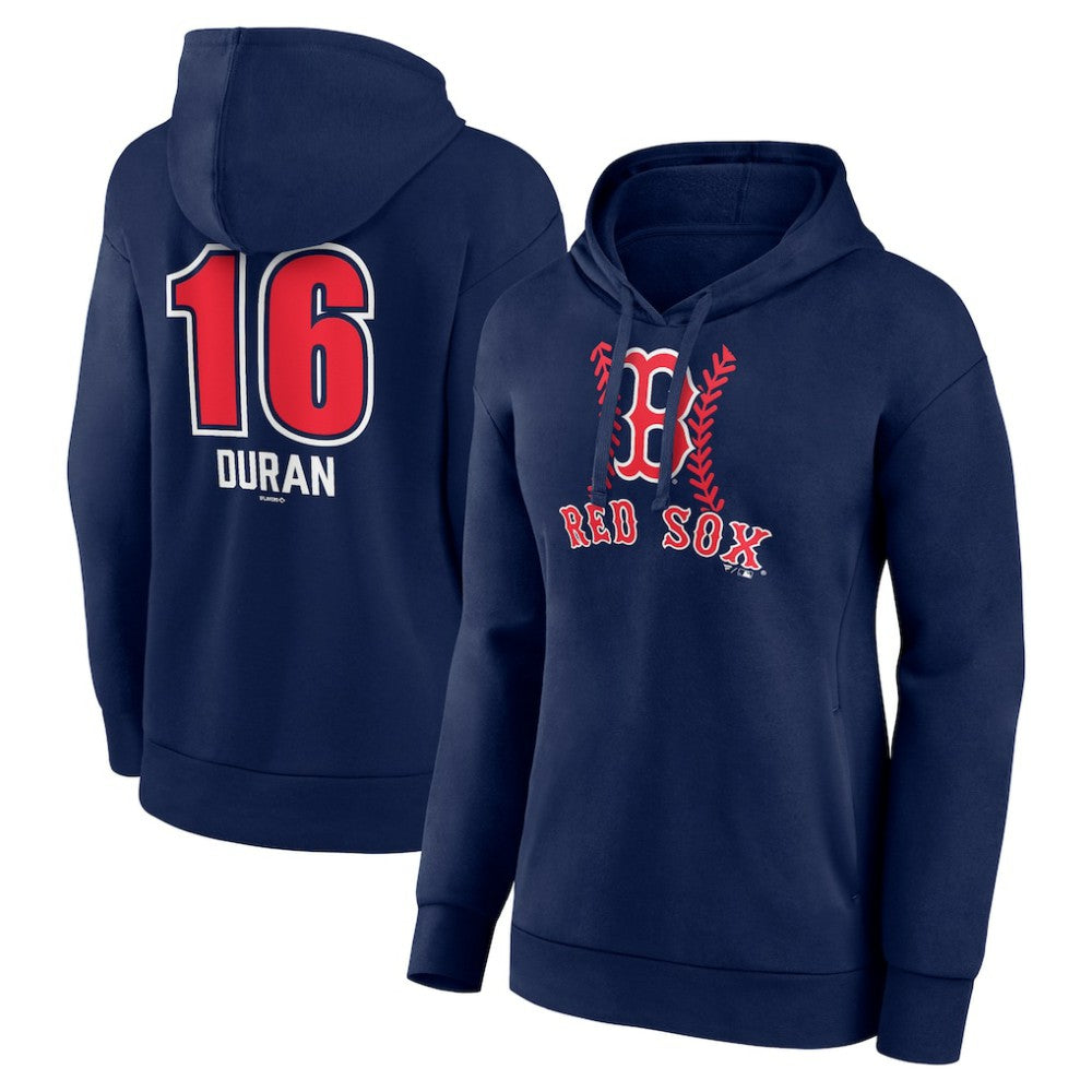 Navy Jarren Duran Boston Red Sox Women's Fastball Player Name & Number Pullover Hoodie