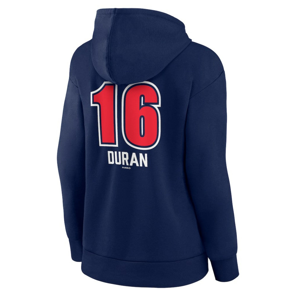 Navy Jarren Duran Boston Red Sox Women's Fastball Player Name & Number Pullover Hoodie