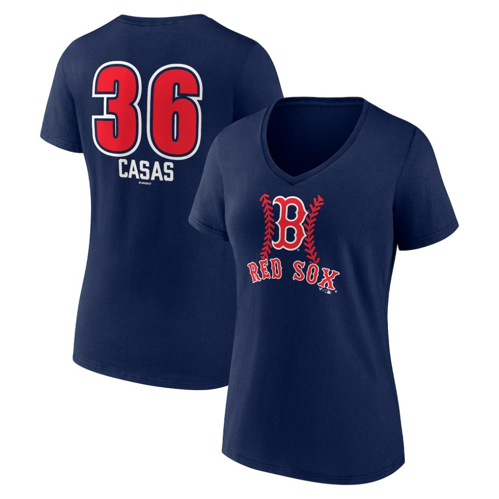 Navy Triston Casas Boston Red Sox Women's Fastball Player Name & Number V-Neck T-Shirt