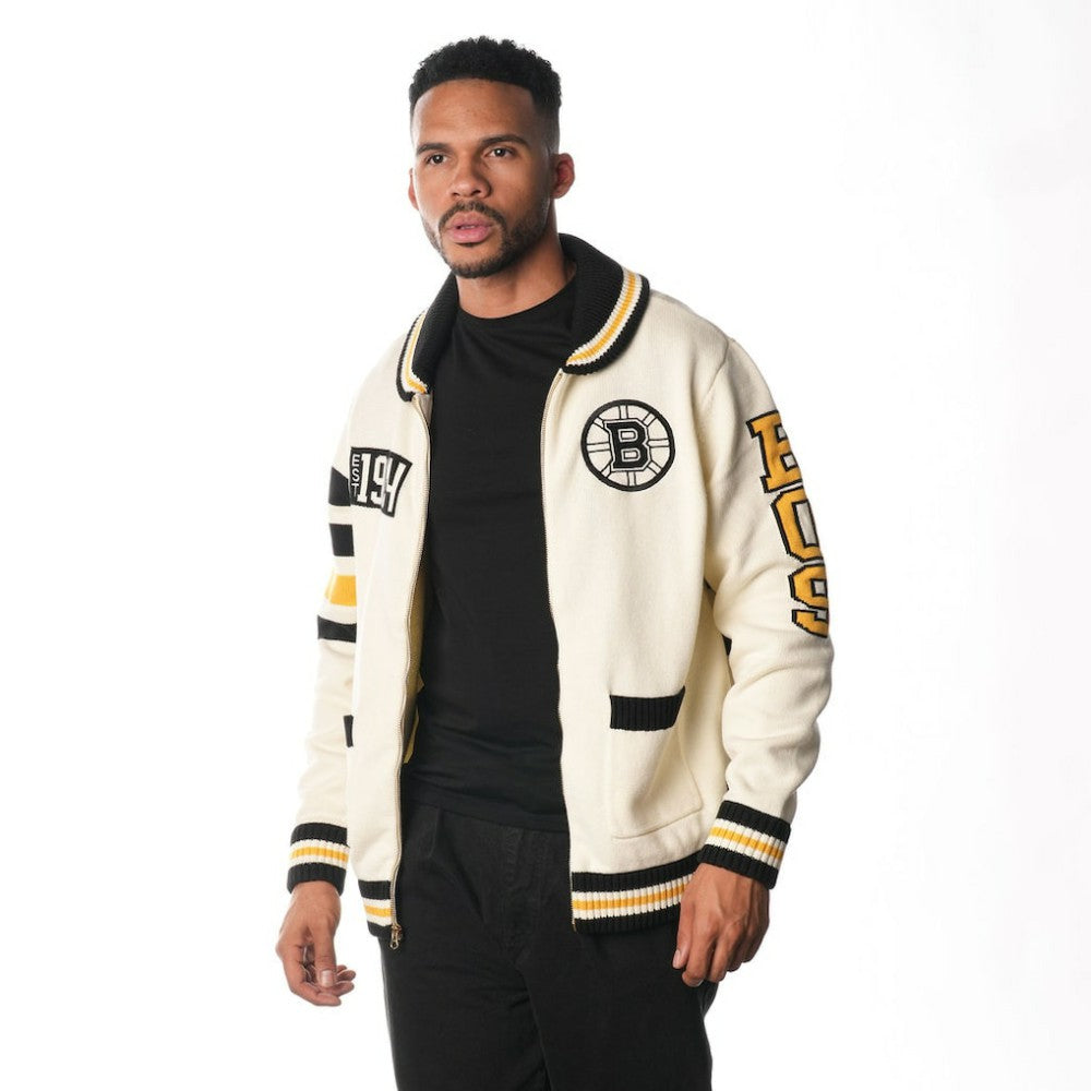 NHL Boston Bruins The Wild Collective Unisex Jacquard Full-Zip Sweater