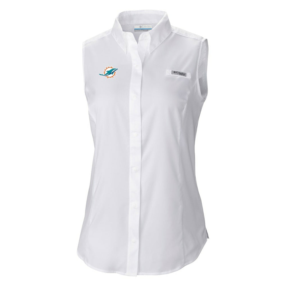 Women's PFG Tamiami Omni-Shade Sleeveless Button-Up Shirt - Miami Dolphins