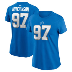 Aidan Hutchinson  Women's Player Name & Number T-Shirt - Detroit Lions T-shirts