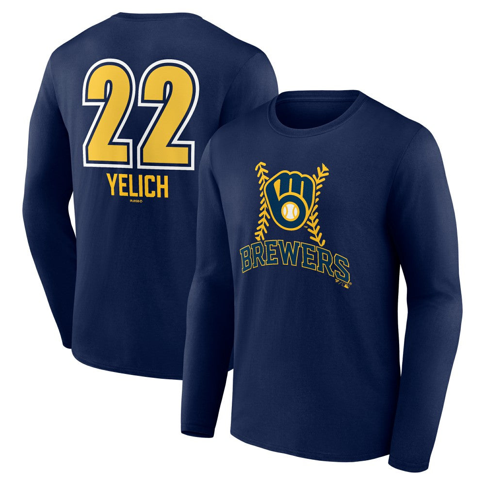 Navy Christian Yelich Milwaukee Brewers Name & Number Fastball Long Sleeve T-Shirt