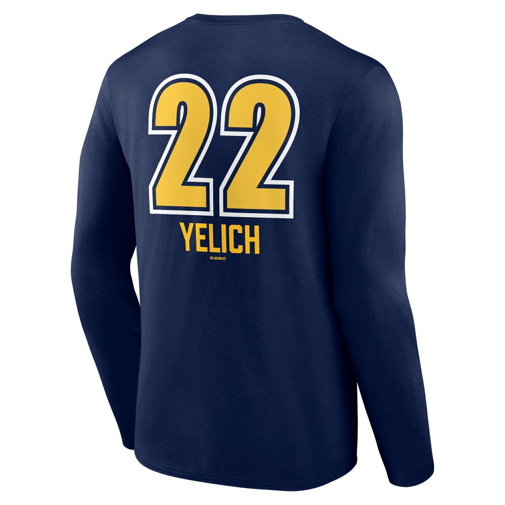 Navy Christian Yelich Milwaukee Brewers Name & Number Fastball Long Sleeve T-Shirt