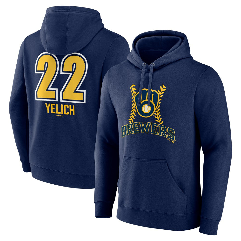 Navy Christian Yelich Milwaukee Brewers Name & Number Fastball Pullover Hoodie