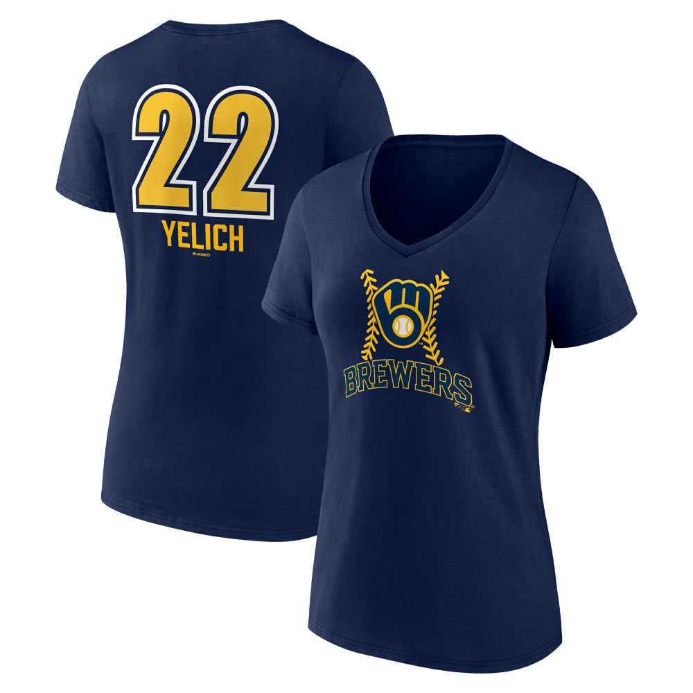 Navy Christian Yelich Milwaukee Brewers Women's Name & Number Fastball V-Neck T-Shirt