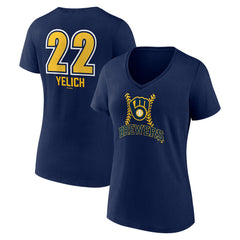 Navy Christian Yelich Milwaukee Brewers Women's Name & Number Fastball V-Neck T-Shirt