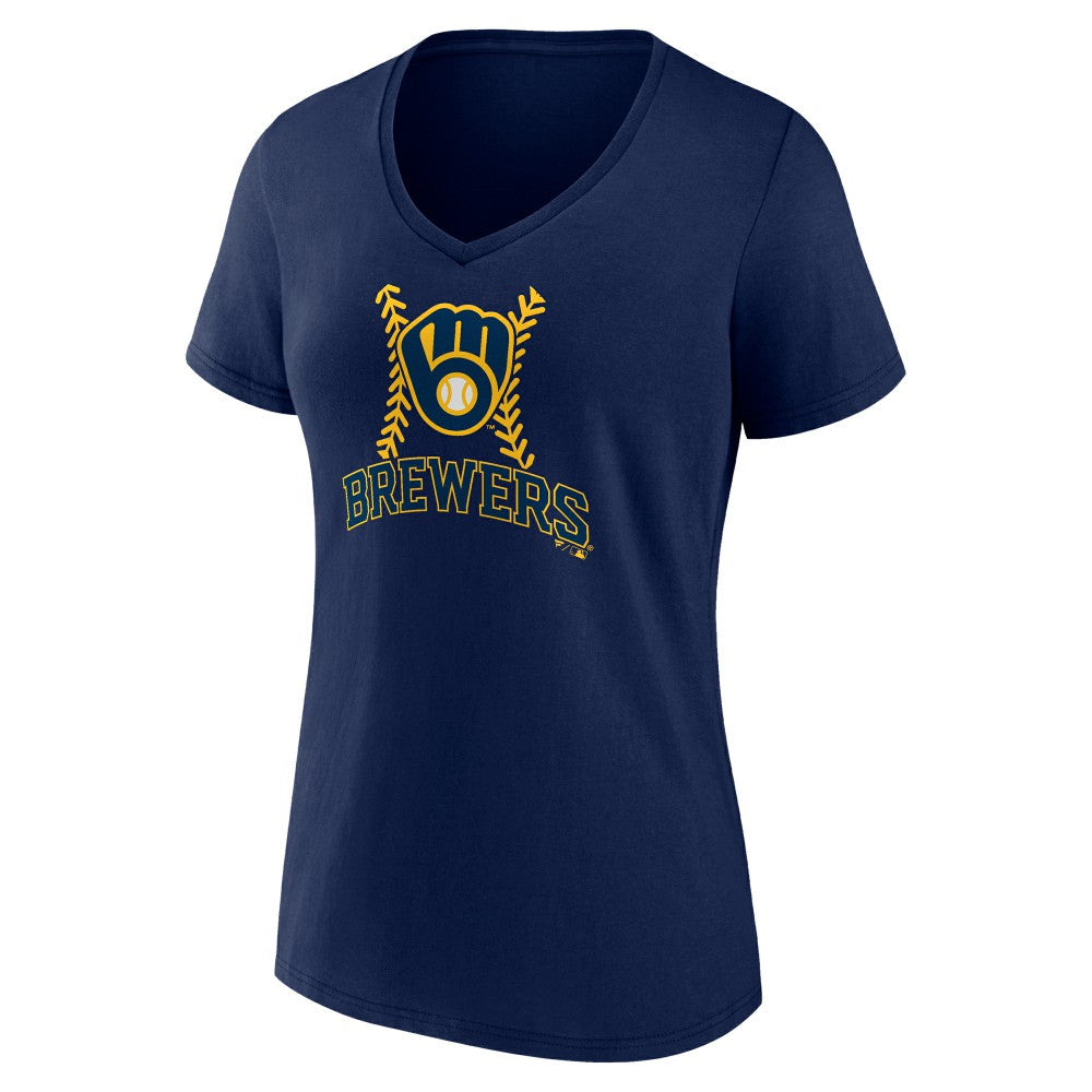 Navy Christian Yelich Milwaukee Brewers Women's Name & Number Fastball V-Neck T-Shirt