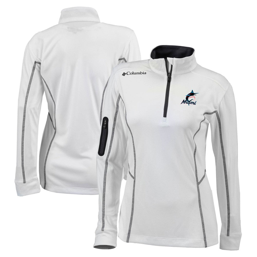White Miami Marlins Columbia Women's Omni-Wick Shotgun Quarter-Zip Pullover Top