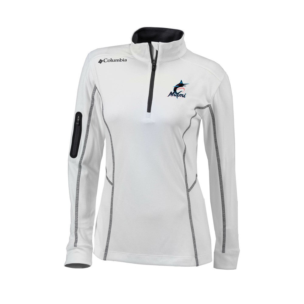 White Miami Marlins Columbia Women's Omni-Wick Shotgun Quarter-Zip Pullover Top