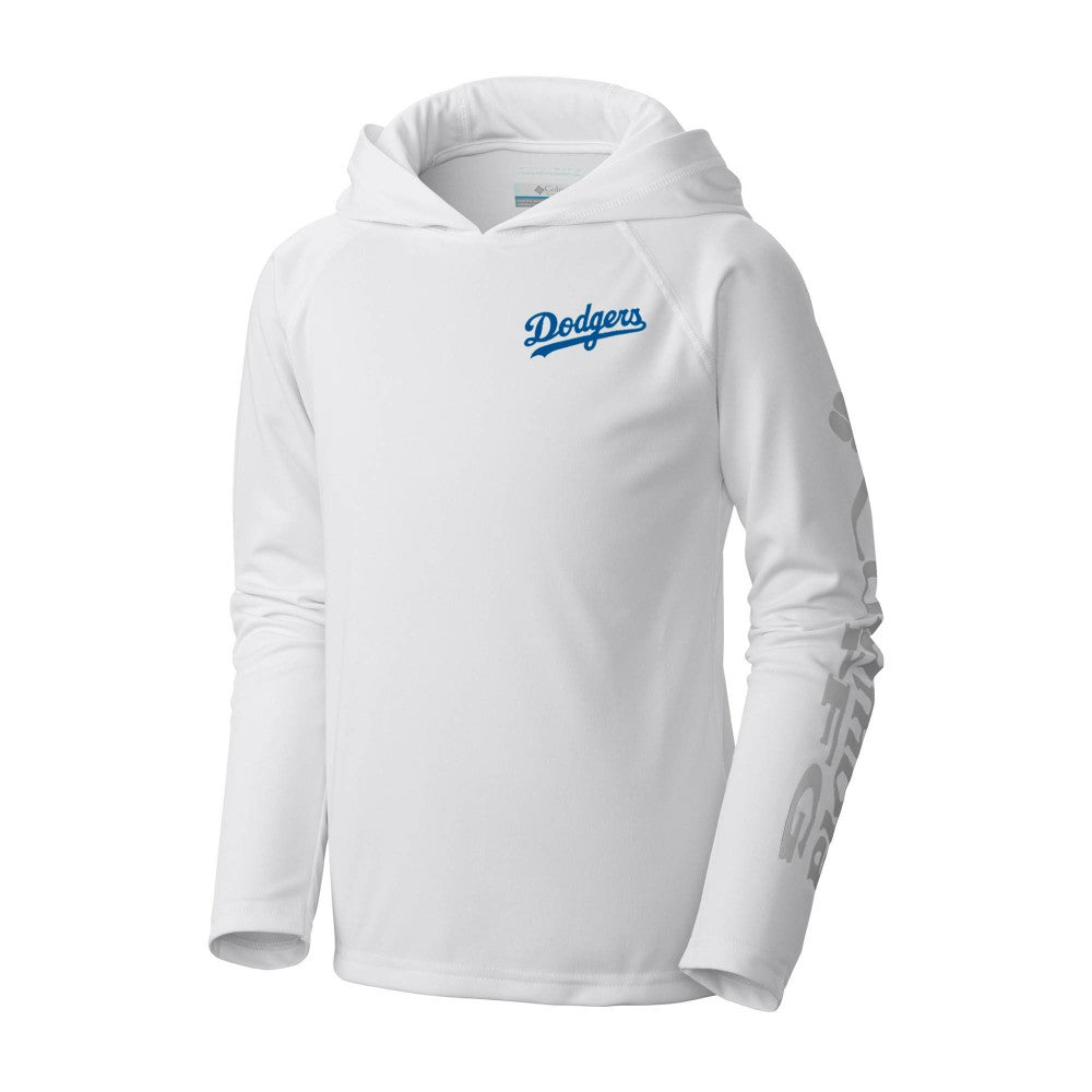 White Los Angeles Dodgers Columbia Youth Terminal Tackle Long Sleeve Hoodie T-Shirt