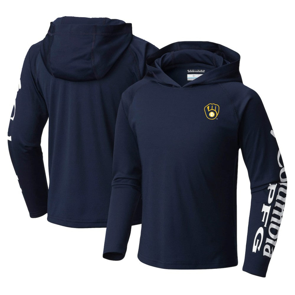 Navy Milwaukee Brewers Columbia Youth Terminal Tackle Long Sleeve Hoodie T-Shirt