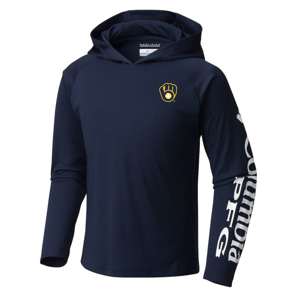 Navy Milwaukee Brewers Columbia Youth Terminal Tackle Long Sleeve Hoodie T-Shirt