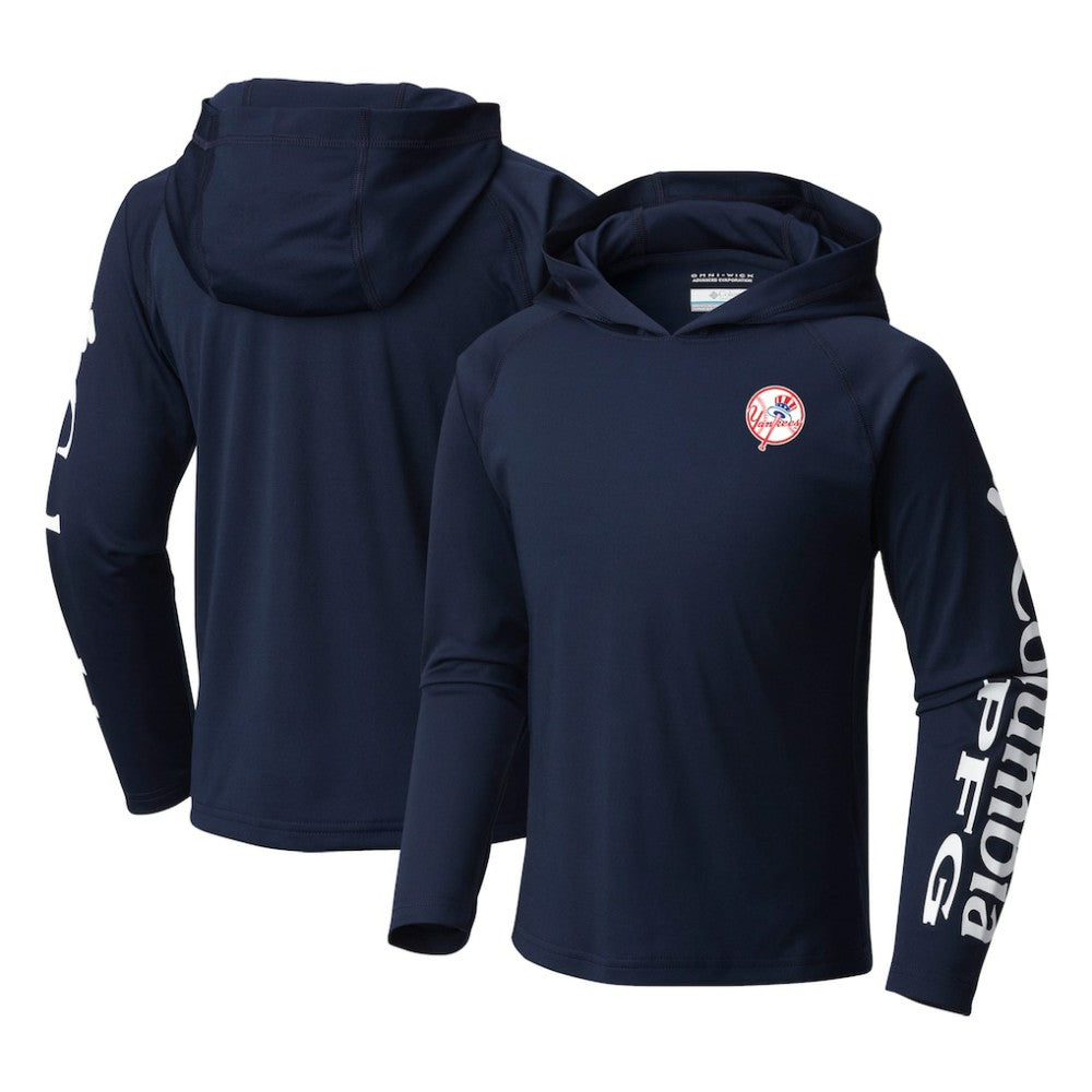 Navy New York Yankees Columbia Youth Terminal Tackle Long Sleeve Hoodie T-Shirt