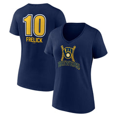 Navy Sal Frelick Milwaukee Brewers Women's Name & Number Fastball V-Neck T-Shirt
