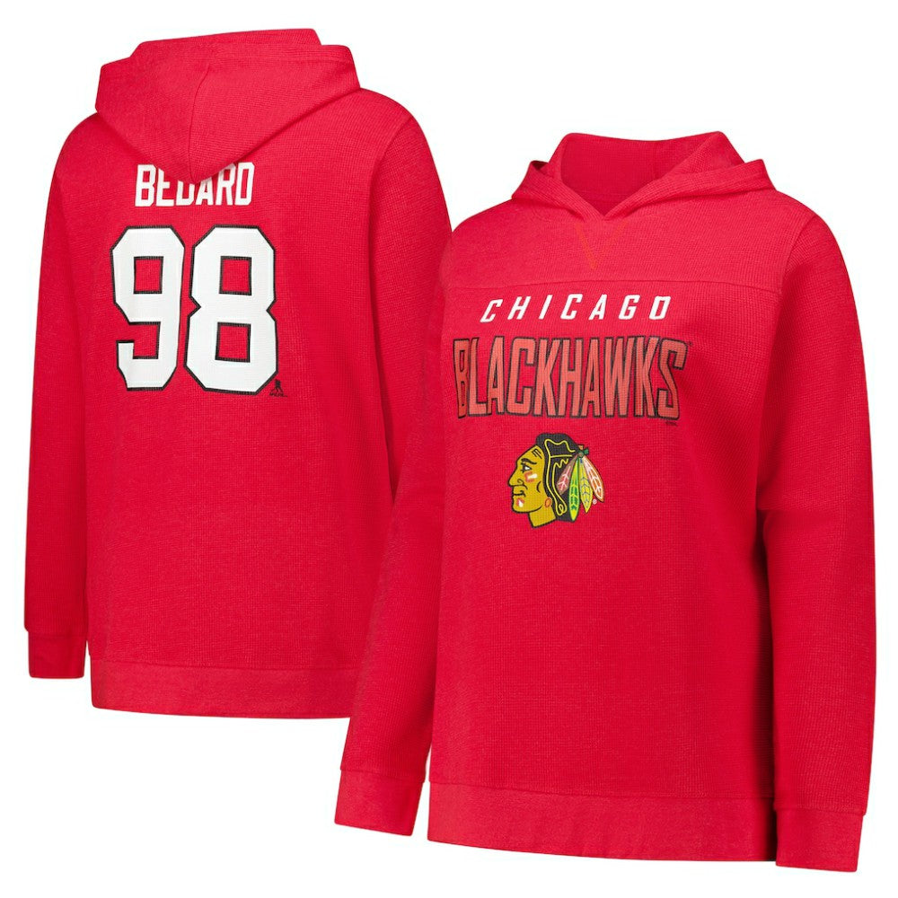 NHL Connor Bedard Chicago Blackhawks Profile Women's Plus Size Name & Number Thermal Pullover Hoodie