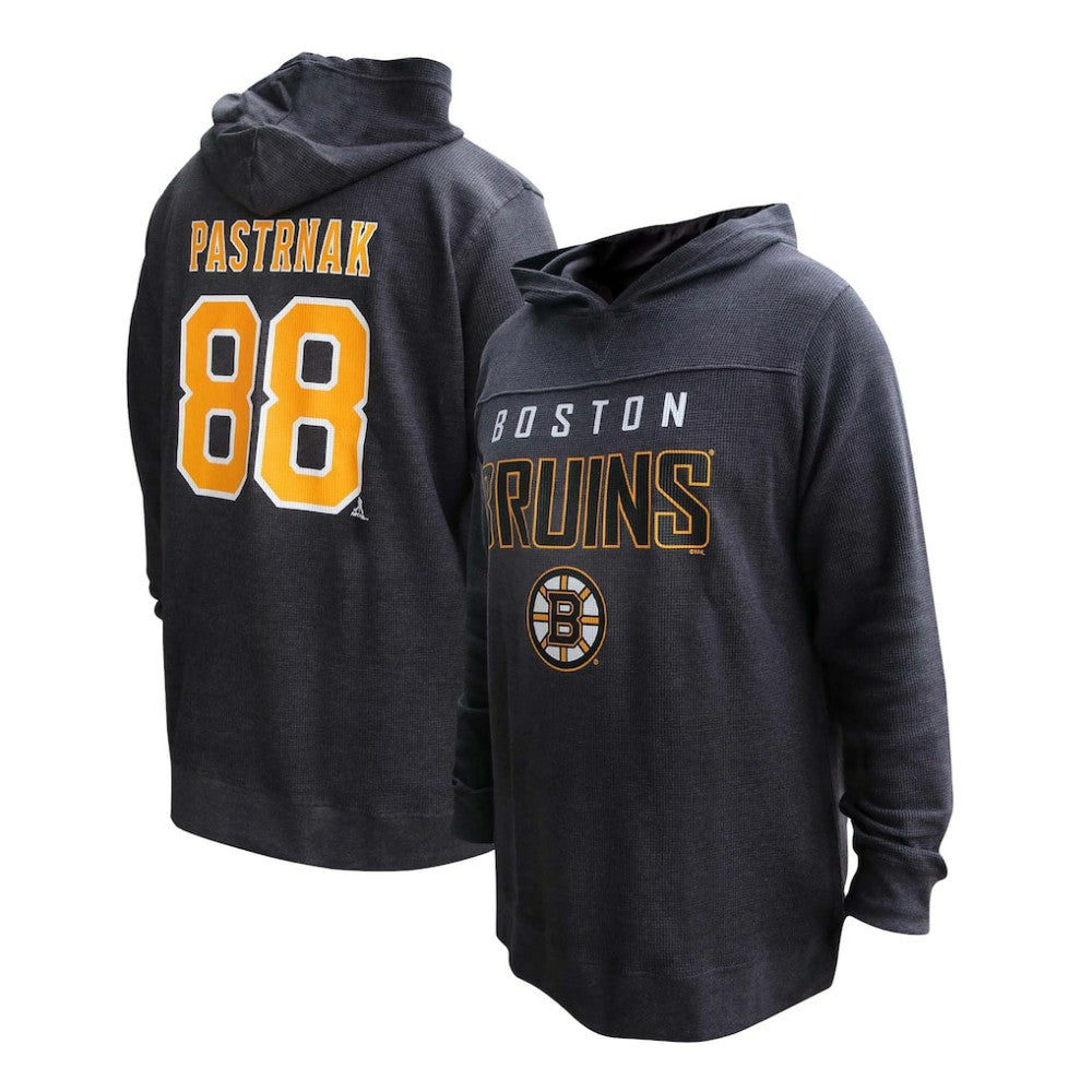 NHL David Pastrnak Boston Bruins Profile Women's Plus Size Name & Number Thermal Pullover Hoodie