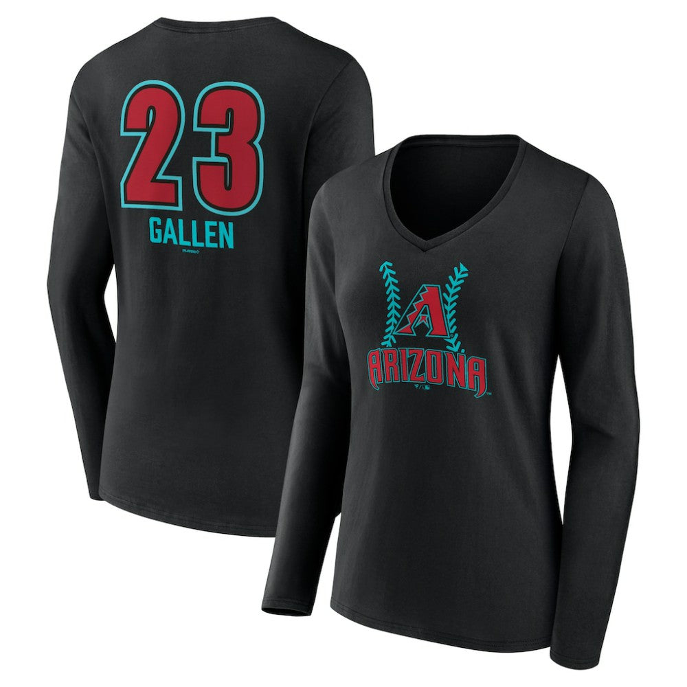 Black Zac Gallen Arizona Diamondbacks Women's Name & Number Fastball V-Neck Long Sleeve T-Shirt