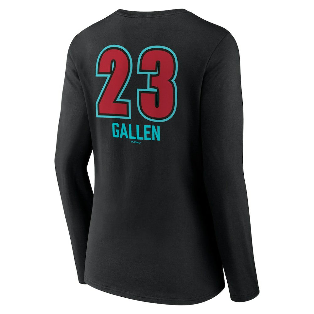 Black Zac Gallen Arizona Diamondbacks Women's Name & Number Fastball V-Neck Long Sleeve T-Shirt