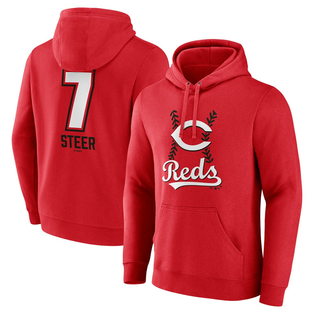 Red Spencer Steer Cincinnati Reds Name & Number Fastball Pullover Hoodie
