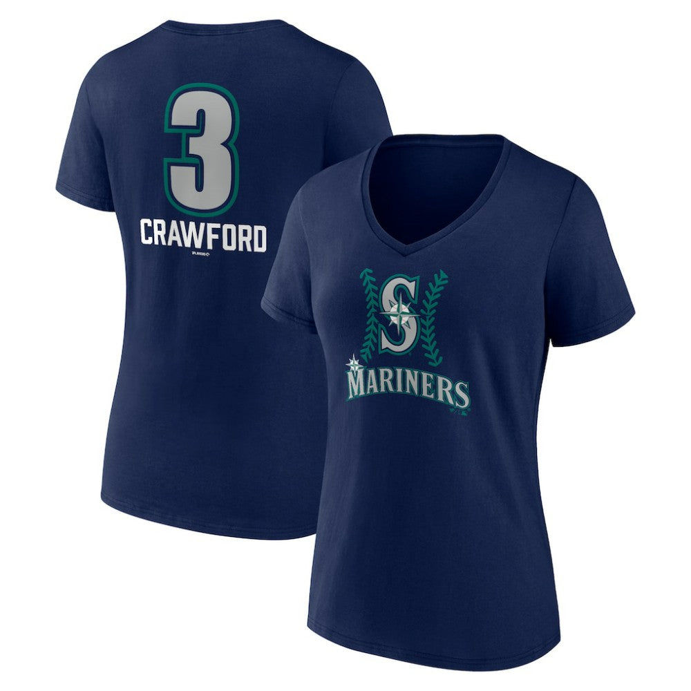 Navy J.P. Crawford Seattle Mariners Women's Name & Number Fastball V-Neck T-Shirt