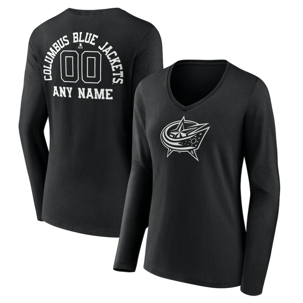 NHL Columbus Blue Jackets Women's Personalized Name & Number Monochrome Long Sleeve V-Neck T-Shirt