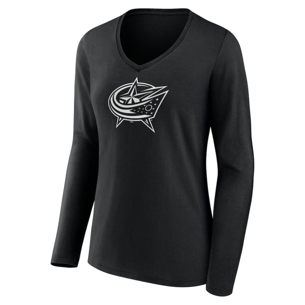 NHL Columbus Blue Jackets Women's Personalized Name & Number Monochrome Long Sleeve V-Neck T-Shirt