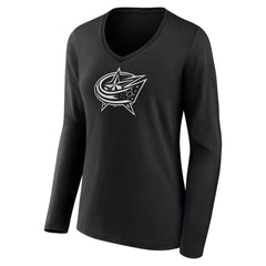 NHL Columbus Blue Jackets Women's Personalized Name & Number Monochrome Long Sleeve V-Neck T-Shirt