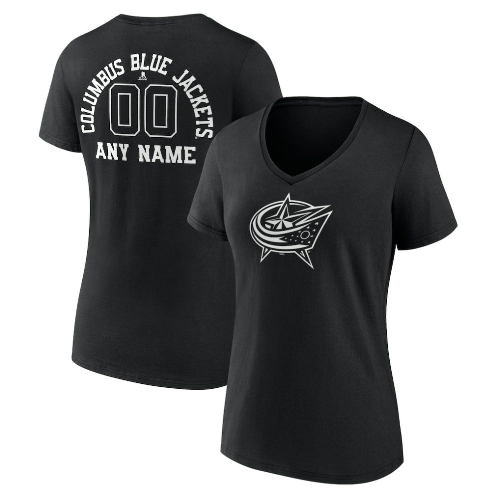NHL Columbus Blue Jackets Women's Personalized Name & Number Monochrome V-Neck T-Shirt