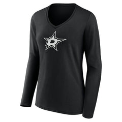 NHL Dallas Stars Women's Personalized Name & Number Monochrome Long Sleeve V-Neck T-Shirt