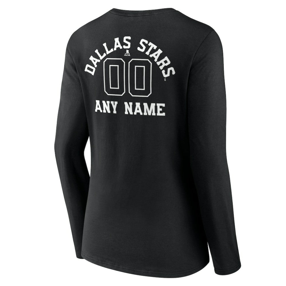 NHL Dallas Stars Women's Personalized Name & Number Monochrome Long Sleeve V-Neck T-Shirt