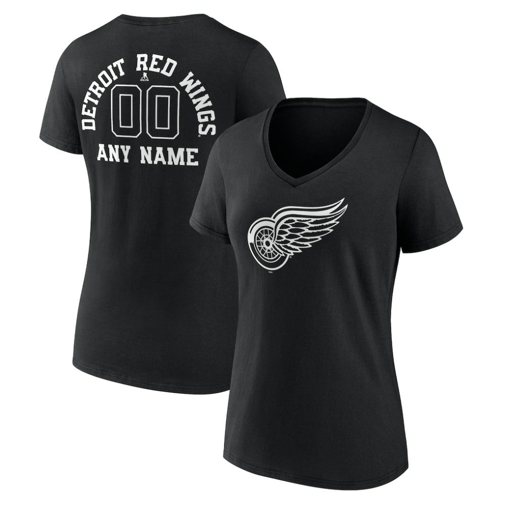 NHL Detroit Red Wings Women's Personalized Name & Number Monochrome V-Neck T-Shirt