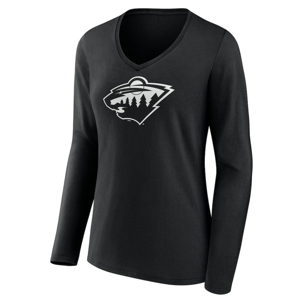 NHL Minnesota Wild Women's Personalized Name & Number Monochrome Long Sleeve V-Neck T-Shirt