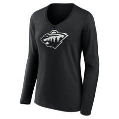 NHL Minnesota Wild Women's Personalized Name & Number Monochrome Long Sleeve V-Neck T-Shirt