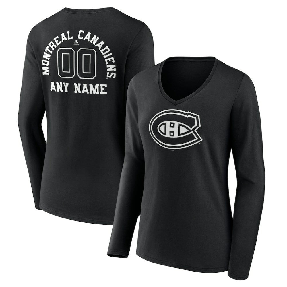 NHL Montreal Canadiens Women's Personalized Name & Number Monochrome Long Sleeve V-Neck T-Shirt