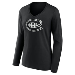 NHL Montreal Canadiens Women's Personalized Name & Number Monochrome Long Sleeve V-Neck T-Shirt